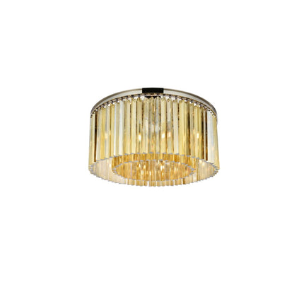Elegant Lighting Sydney 8 Light 32" Wide Flush Mount Drum Ceiling Fixture with Golden Teak Royal Cut Crystals