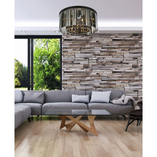 Elegant Lighting Sydney 8 Light 32" Wide Flush Mount Drum Ceiling Fixture with Silver Shade Royal Cut Crystals