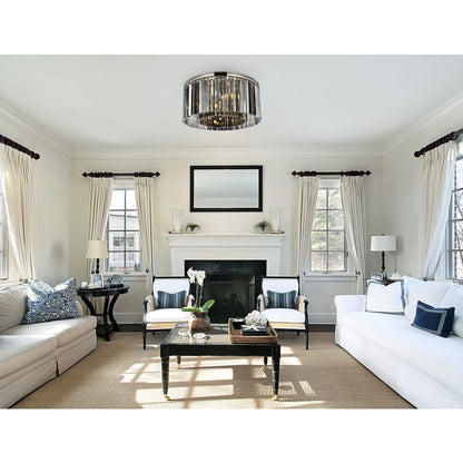 Elegant Lighting Sydney 8 Light 32" Wide Flush Mount Drum Ceiling Fixture with Silver Shade Royal Cut Crystals