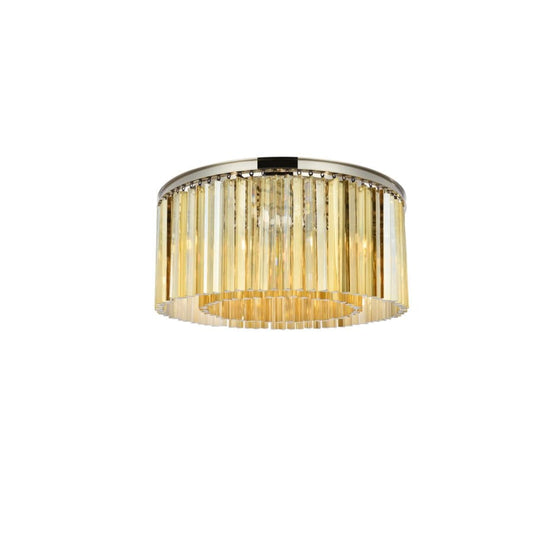 Elegant Lighting Sydney 8 Light 32" Wide Flush Mount Drum Ceiling Fixture with Golden Teak Royal Cut Crystals