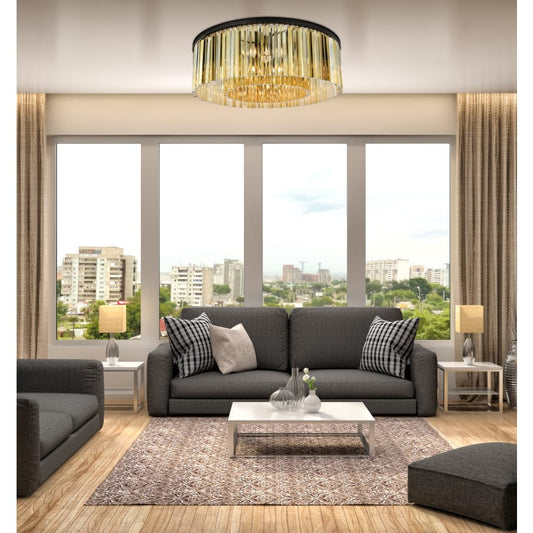 Elegant Lighting Sydney 10 Light 44" Wide Flush Mount Drum Ceiling Fixture with Golden Teak Royal Cut Crystals