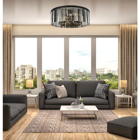 Elegant Lighting Sydney 10 Light 44" Wide Flush Mount Drum Ceiling Fixture with Silver Shade Royal Cut Crystals