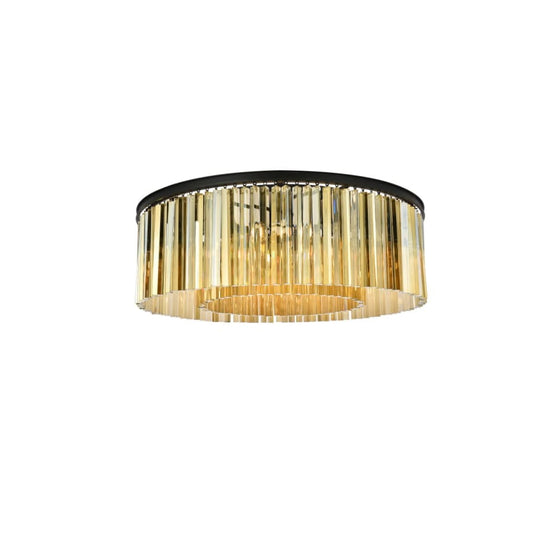 Elegant Lighting Sydney 10 Light 44" Wide Flush Mount Drum Ceiling Fixture with Golden Teak Royal Cut Crystals