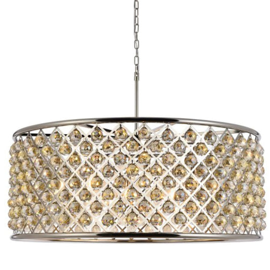 Elegant Lighting Madison 10 Light 44" Wide Crystal Drum Chandelier with Golden Teak Royal Cut Crystals