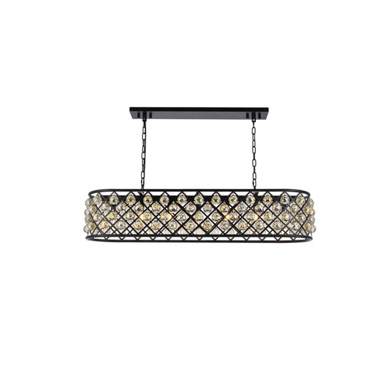 Elegant Lighting Madison 7 Light 50" Wide Crystal Linear Chandelier with Golden Teak Royal Cut Crystals