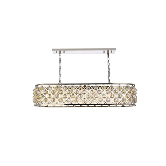 Elegant Lighting Madison 7 Light 50" Wide Crystal Linear Chandelier with Golden Teak Royal Cut Crystals