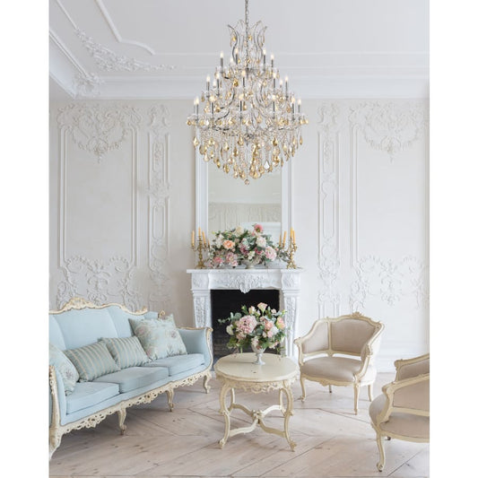 Elegant Lighting Maria Theresa 28 Light 38" Wide Crystal Chandelier with Golden Teak Royal Cut Crystals