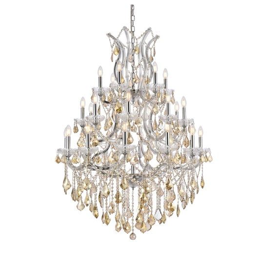 Elegant Lighting Maria Theresa 28 Light 38" Wide Crystal Chandelier with Golden Teak Royal Cut Crystals