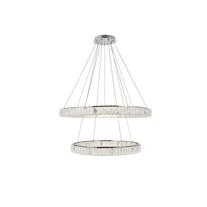 Elegant Lighting Monroe 2 Light 42" Wide LED Crystal Ring Chandelier with Clear Royal Cut Crystals