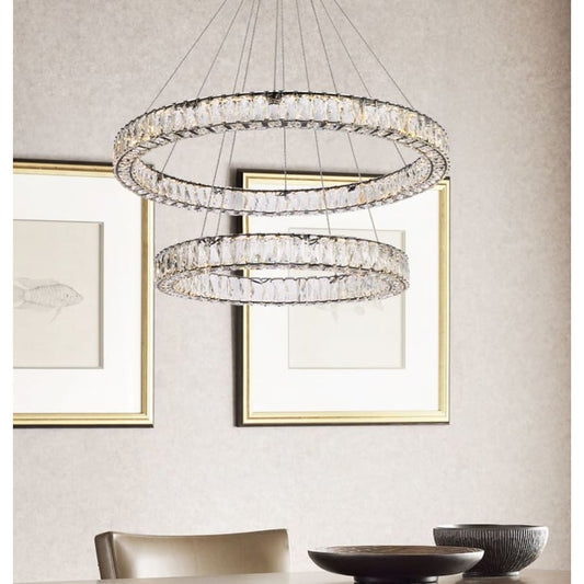 Elegant Lighting Monroe 36" Wide LED Crystal Ring Chandelier with Clear Crystal Accents