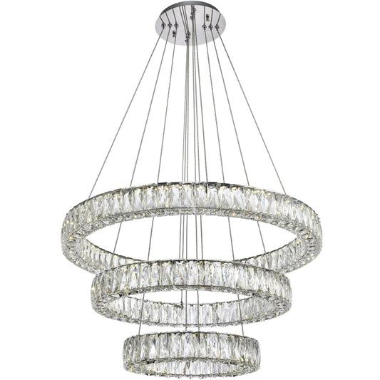 Elegant Lighting Monroe 3 Light 32" Wide LED Crystal Ring Chandelier with Clear Royal Cut Crystals