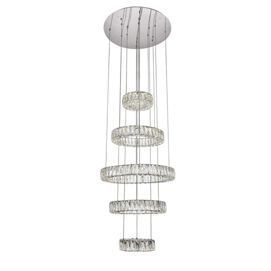 Elegant Lighting Monroe 5 Light 26" Wide LED Crystal Ring Chandelier with Clear Royal Cut Crystals