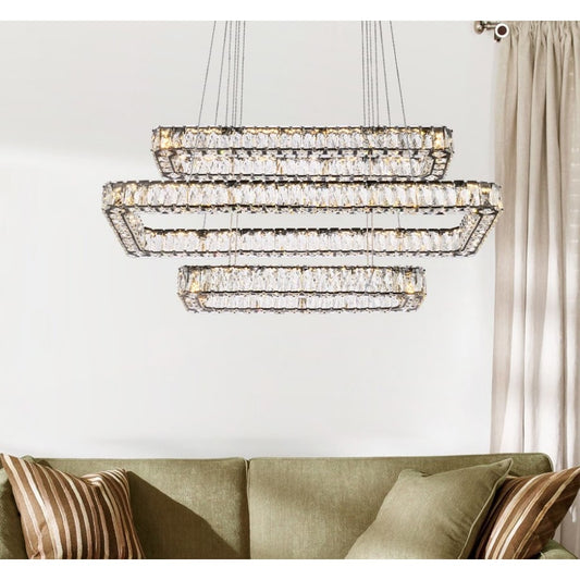 Elegant Lighting Monroe 42" Wide LED Crystal Linear Chandelier with Clear Crystal Accents