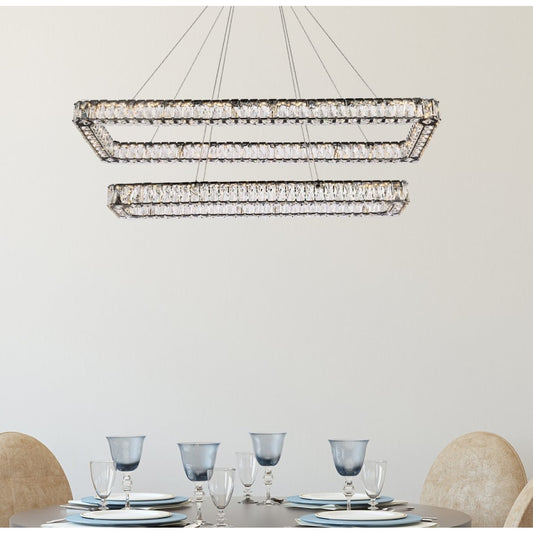 Elegant Lighting Monroe 50" Wide LED Crystal Linear Chandelier with Clear Crystal Accents