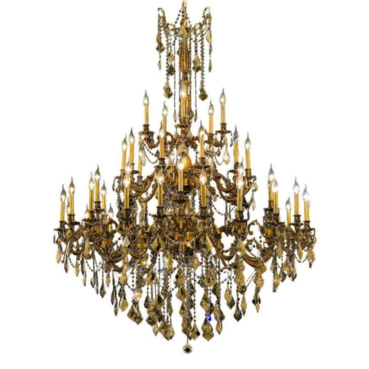 Elegant Lighting Rosalia 45 Light 54" Wide Crystal Chandelier with Golden Teak Royal Cut Crystals