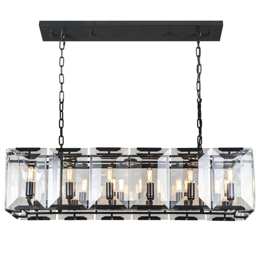 Elegant Lighting Monaco 12 Light 40" Wide Linear Style Chandelier with Emerald Cut Glass Panels