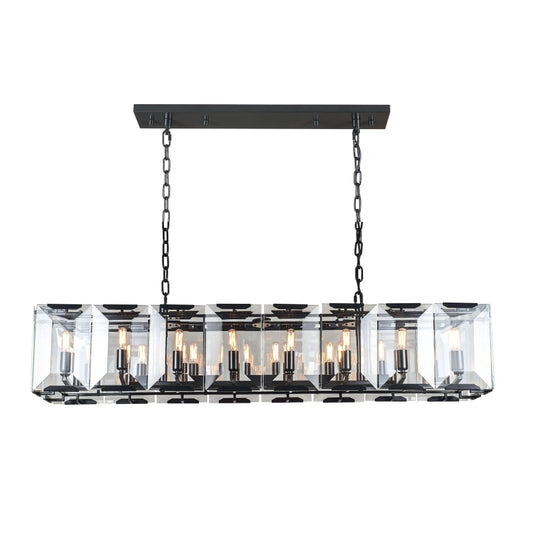 Elegant Lighting Monaco 16 Light 53" Wide Linear Style Chandelier with Emerald Cut Glass Panels