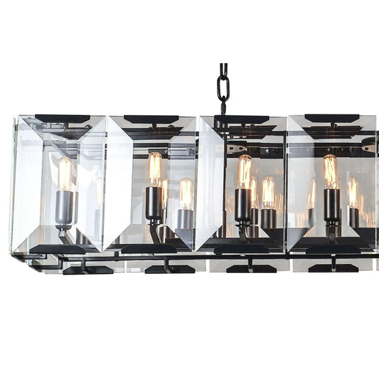 Elegant Lighting Monaco 16 Light 53" Wide Linear Style Chandelier with Emerald Cut Glass Panels
