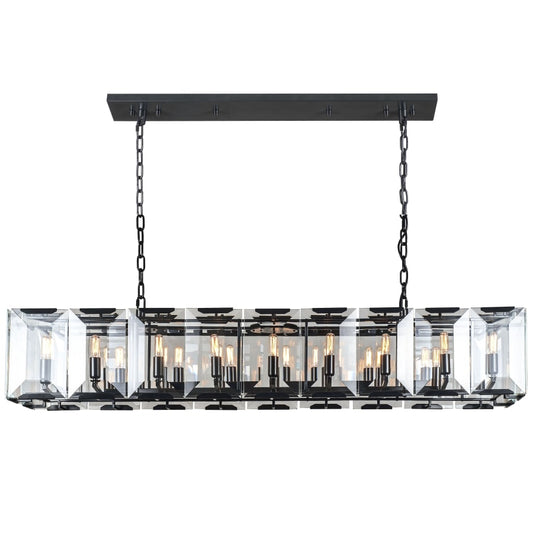 Elegant Lighting Monaco 18 Light 62" Linear Style Chandelier with Emerald Cut Glass Panels