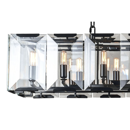 Elegant Lighting Monaco 18 Light 62" Linear Style Chandelier with Emerald Cut Glass Panels