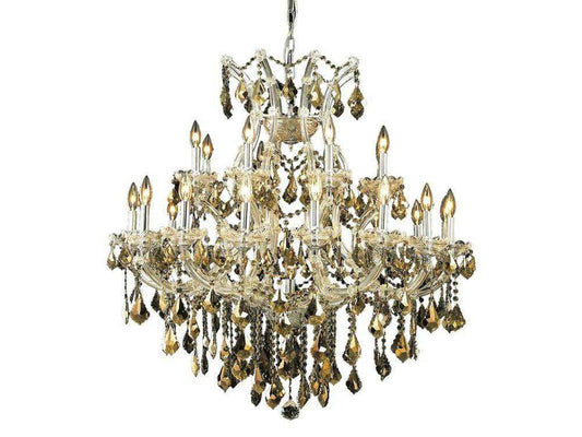 Elegant Lighting 24-Light Maria Theresa Chandelier with Chrome Finish and Golden Teak Crystal