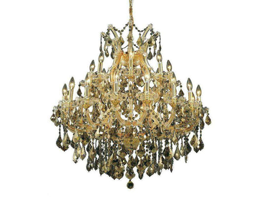 Elegant Lighting Maria Theresa 24-Light Tiered Chandelier with Gold Finish and Golden Teak Crystals