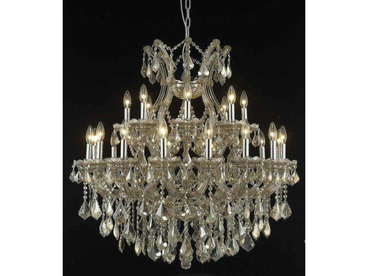 Elegant Lighting Maria Theresa 24-Light Golden Teak Crystal Candelabra Tiered Chandelier