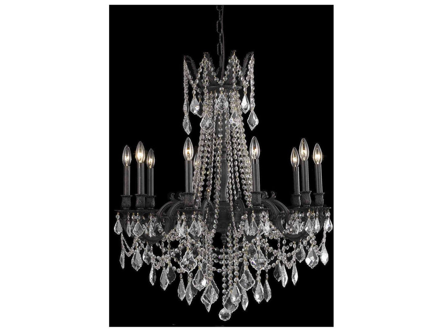 Elegant Lighting Rosalia 10-Light Dark Bronze Crystal Candelabra Chandelier