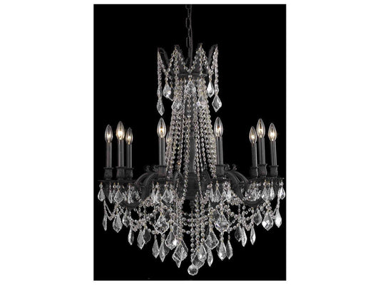 Elegant Lighting Rosalia 10-Light Dark Bronze Crystal Candelabra Chandelier