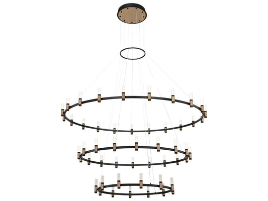 Eurofase Albany 51-Light 60-Inch 3-Tier LED Chandelier in Deep Black and Brass