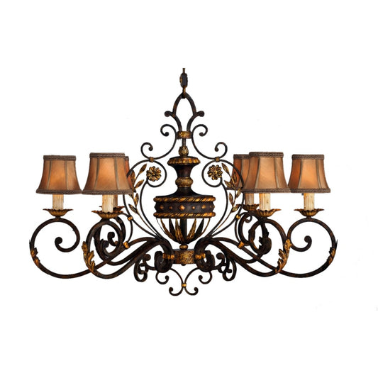 Fine Art Handcrafted Lighting Castile Six-Light Single-Tier Chandelier with Hand-Sewn Silk Shades and Braided Shade Trim