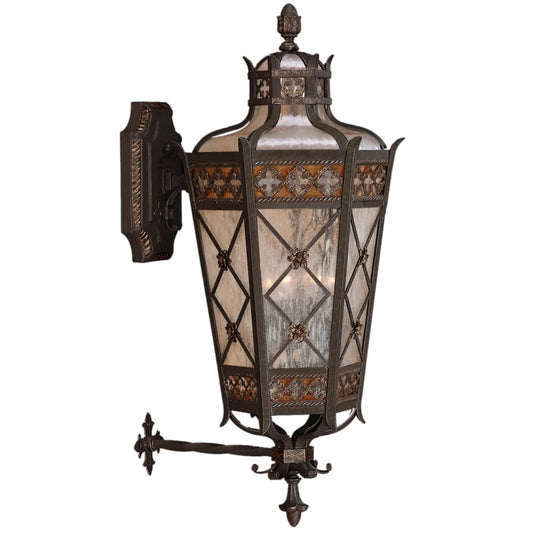 Fine Art Handcrafted Lighting Chateau Outdoor Four-Light Outdoor Wall Sconce with Gold Accents and Antiqued Glass