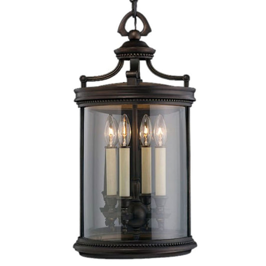 Fine Art Handcrafted Lighting Louvre Four-Light Outdoor Pendant with Antiqued Candles and Clear Blown Glass Shade