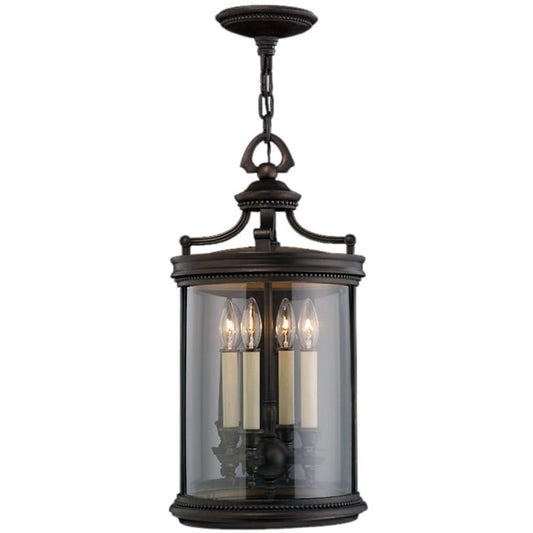 Fine Art Handcrafted Lighting Louvre Four-Light Outdoor Pendant with Antiqued Candles and Clear Blown Glass Shade