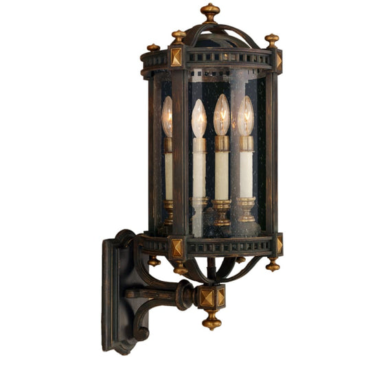 Fine Art Handcrafted Lighting Beekman Place Four-Light Outdoor Wall Sconce with Hand-Blown Seedy Glass Shade