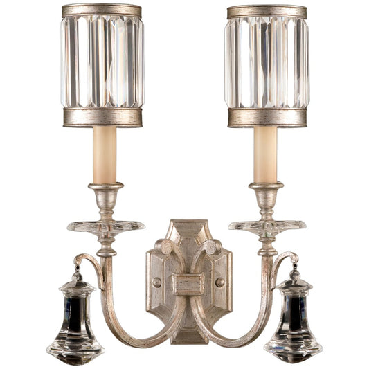 Fine Art Handcrafted Lighting Eaton Place Silver Two-Light Wall Sconce with Channel-Set Crystal Diffuser and Crystal Accents