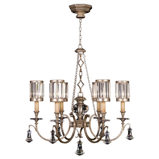 Fine Art Handcrafted Lighting Eaton Place Silver Six-Light Single-Tier Chandelier with Channel-Set Crystal Diffusers and Crystal Accents