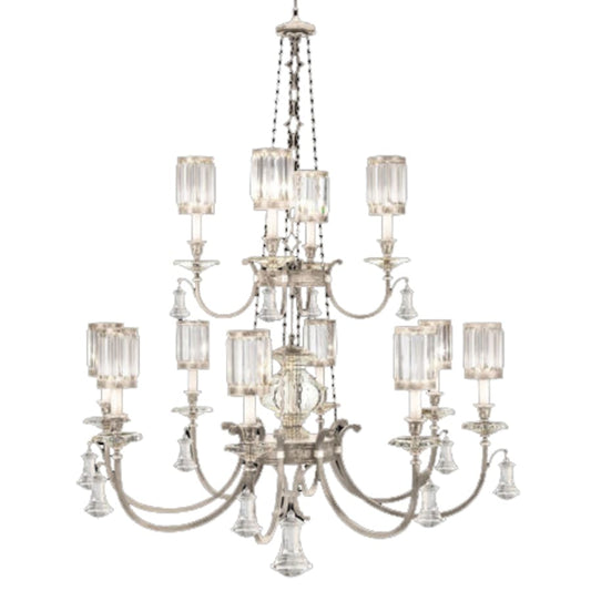Fine Art Handcrafted Lighting Eaton Place Silver Twelve-Light Two-Tier Chandelier with Channel-Set Crystal Diffusers and Crystal Accents