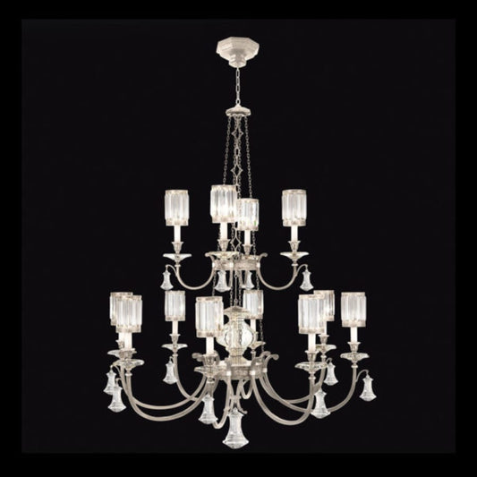 Fine Art Handcrafted Lighting Eaton Place Silver Twelve-Light Two-Tier Chandelier with Channel-Set Crystal Diffusers and Crystal Accents
