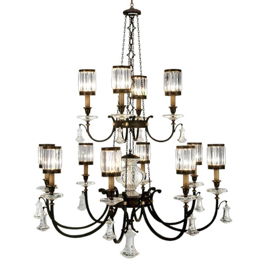 Fine Art Handcrafted Lighting Eaton Place Twelve-Light Two-Tier Chandelier with Channel-Set Crystal Diffusers and Crystal Accents