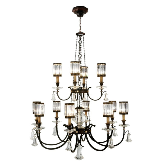 Fine Art Handcrafted Lighting Eaton Place Twelve-Light Two-Tier Chandelier with Channel-Set Crystal Diffusers and Crystal Accents