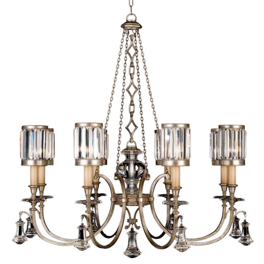 Fine Art Handcrafted Lighting Eaton Place Silver Eight-Light Single-Tier Chandelier with Channel-Set Crystal Diffusers and Crystal Accents
