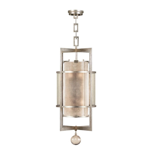 Fine Art Handcrafted Lighting Singapore Moderne Silver 18" Diameter Six-Light Foyer Pendant with Mica and Glass Diffuser Panels