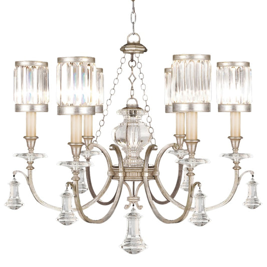 Fine Art Handcrafted Lighting Eaton Place Silver Six-Light Single-Tier Chandelier with Channel-Set Crystal Diffusers and Crystal Accents