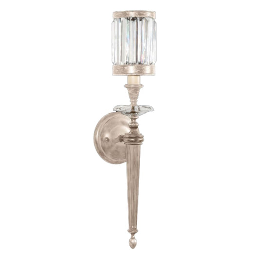 Fine Art Handcrafted Lighting Eaton Place Silver Single-Light Wall Sconce with Channel-Set Crystal Diffuser and Crystal Accents