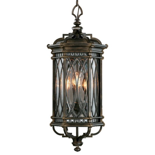 Fine Art Handcrafted Lighting Warwickshire Four-Light Outdoor Pendant with Beveled Leaded Glass Panels