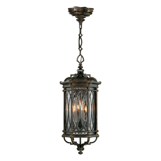 Fine Art Handcrafted Lighting Warwickshire Four-Light Outdoor Pendant with Beveled Leaded Glass Panels