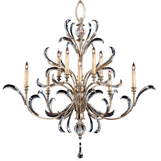 Fine Art Handcrafted Lighting Beveled Arcs Ten-Light Two-Tier Beveled Crystal Chandelier