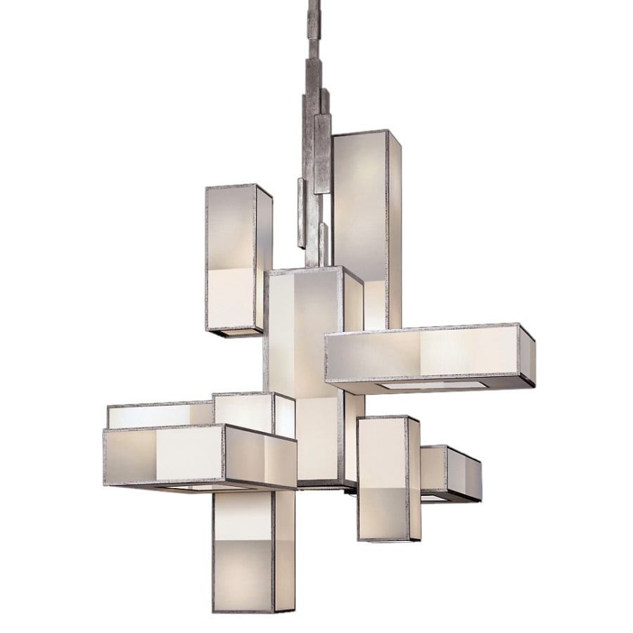 Fine Art Handcrafted Lighting Perspectives Silver Twelve-Light Single Tier Chandelier with Multi-Tonal White Crepe Shades