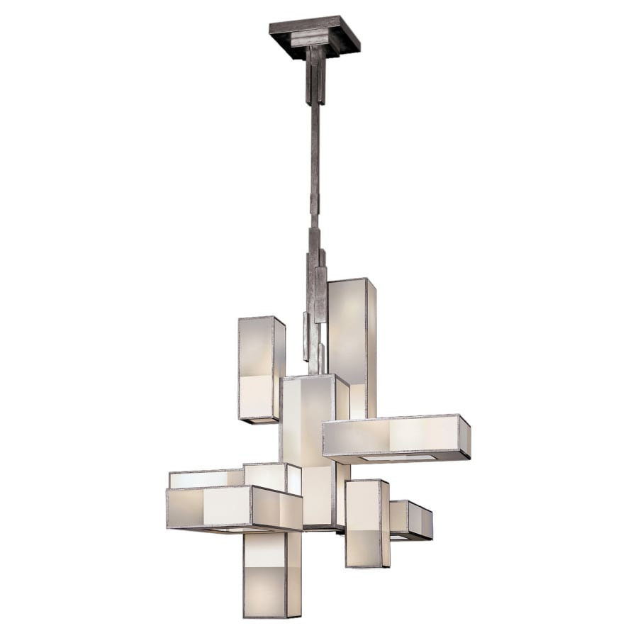 Fine Art Handcrafted Lighting Perspectives Silver Twelve-Light Single Tier Chandelier with Multi-Tonal White Crepe Shades